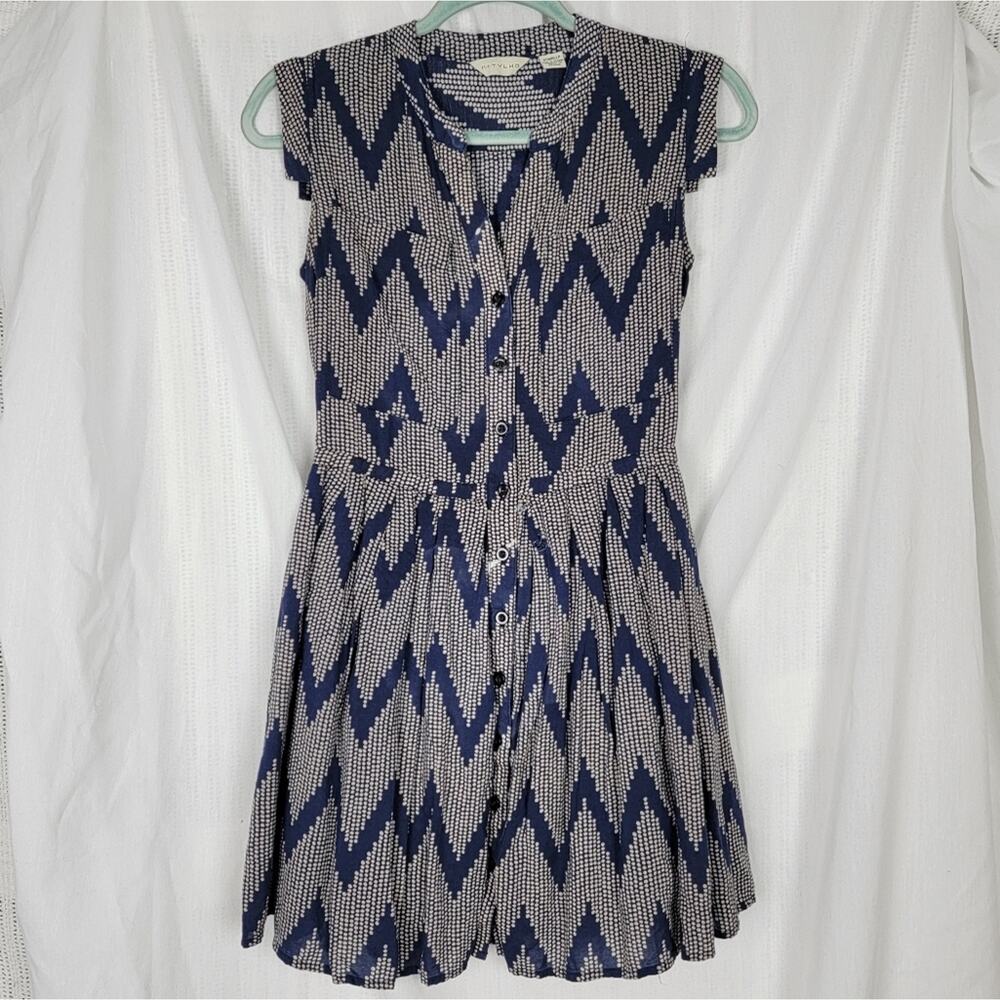 11.1.Tylho Anthropologie Blue & Ivory Chevron Dress, Sz XSP